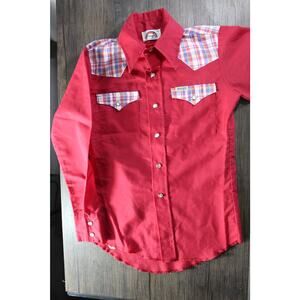 True VTG Wrangler red white blue plaid accent western shirt long sleeve boys 12